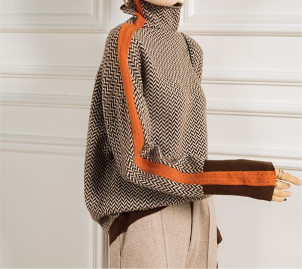 Victoria | Herringbone Turtleneck Sweater