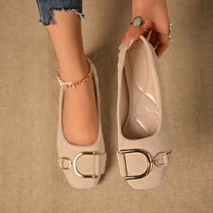 Keira Square-Toe Buckle Ballet Flats