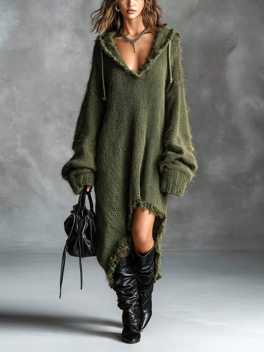 Bridie | Fuzzy Knit Hooded Dress