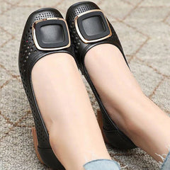 Bernice square buckle soft shoes in Black