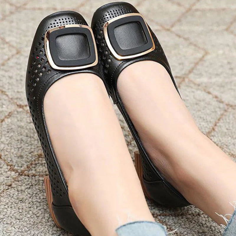 Bernice square buckle soft shoes in Black