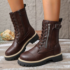 Cassia Lace-Up Side-Zip Combat Boots