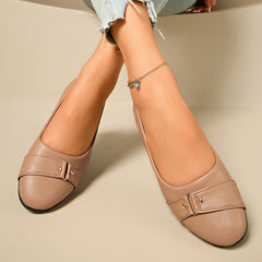 Hestia Buckle Detail Wedge Loafers in Beige