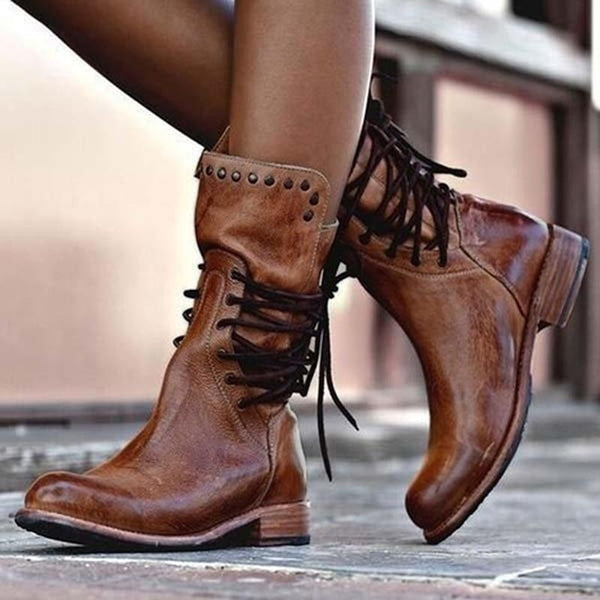 Ottoline Vintage Lace-Up Boots in Brown