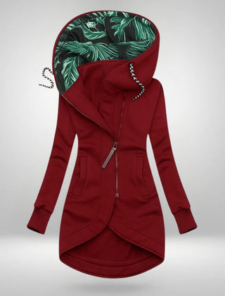 Mirella Long Hooded Quilted Winter Coat in Burgundy