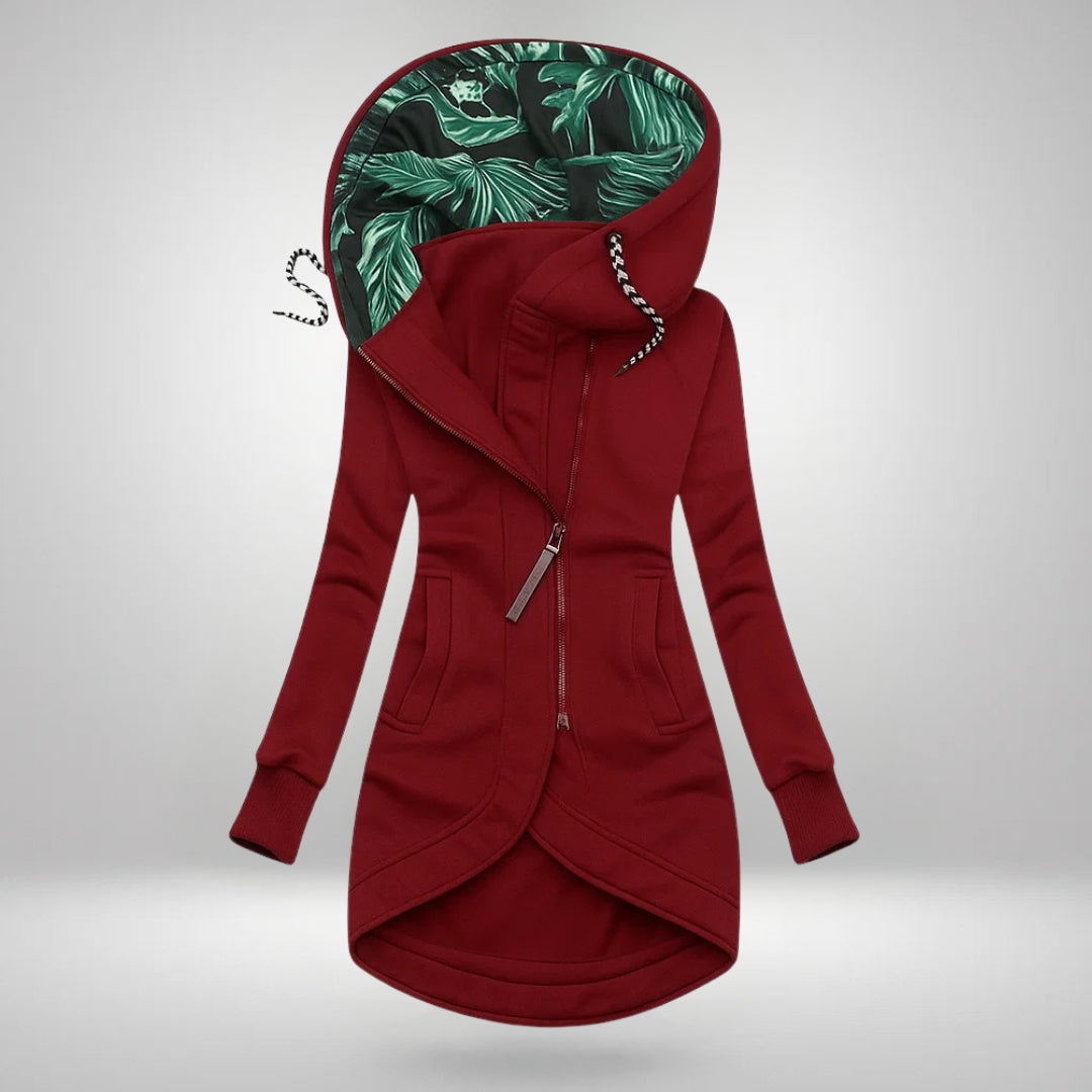 Mirella Long Hooded Quilted Winter Coat in Burgundy