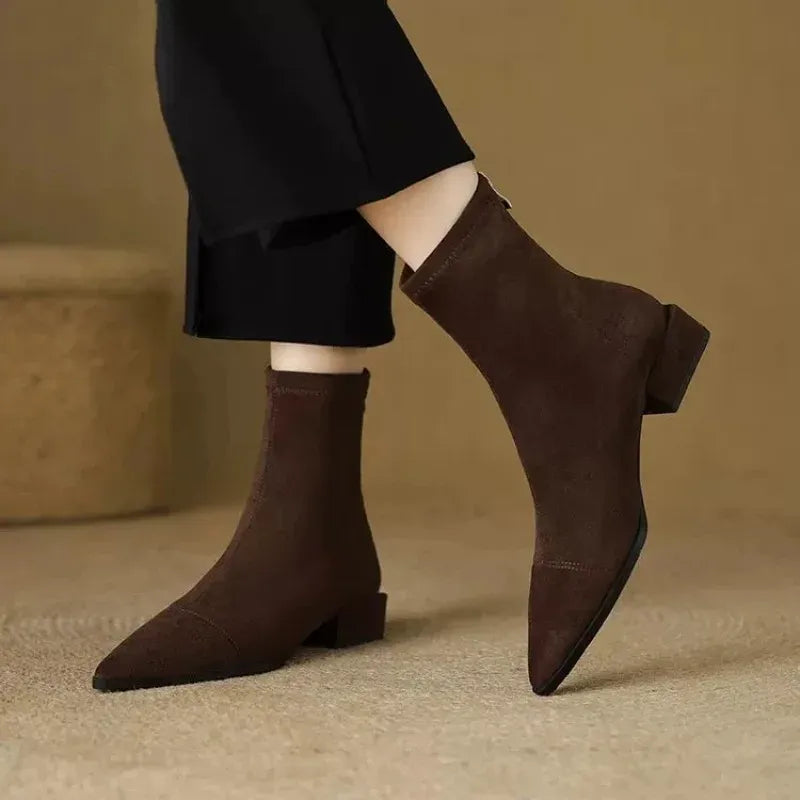Nelda Suede Pointed-Toe Block Heel Ankle Boots