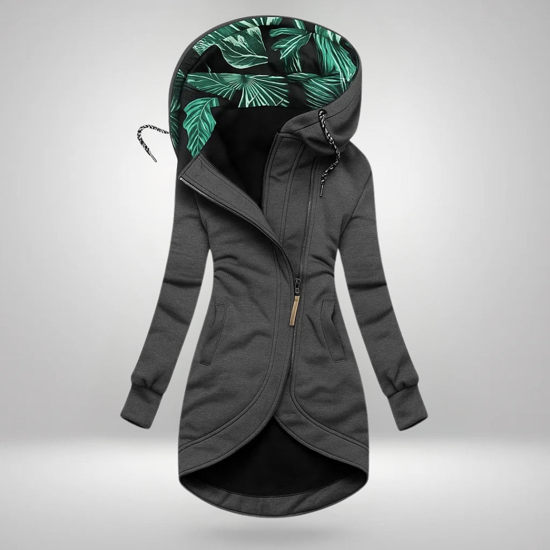 Mirella Long Hooded Quilted Winter Coat in Gray