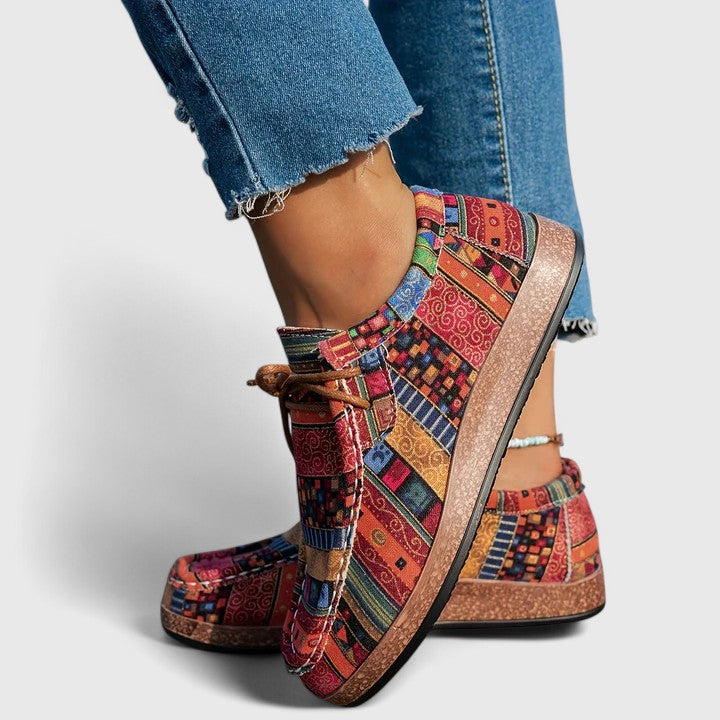 Yvette boho print lace-up moccasins