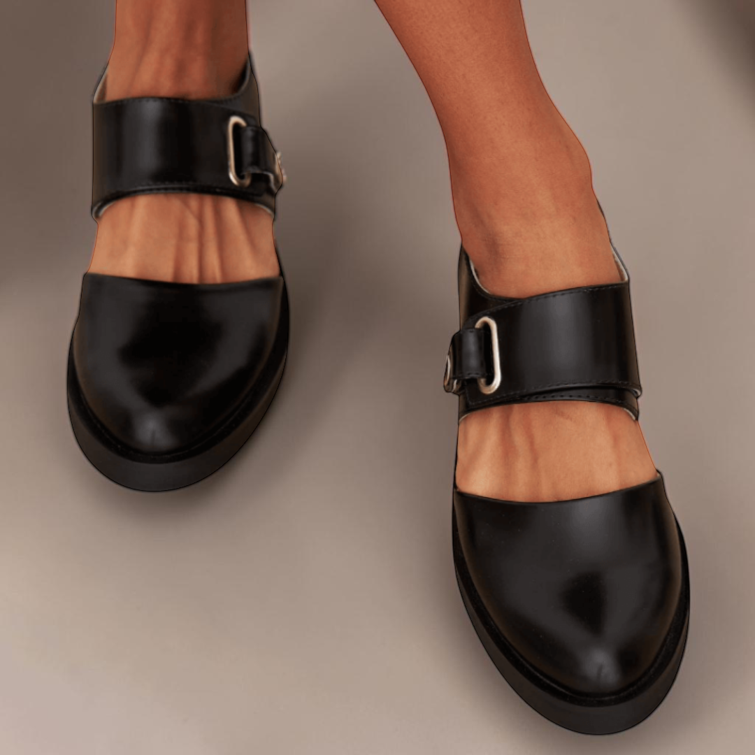 Saskia Adjustable Strap Mary Jane Flats in Black