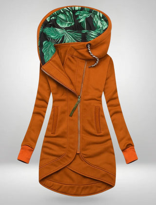 Mirella Long Hooded Quilted Winter Coat in Orange