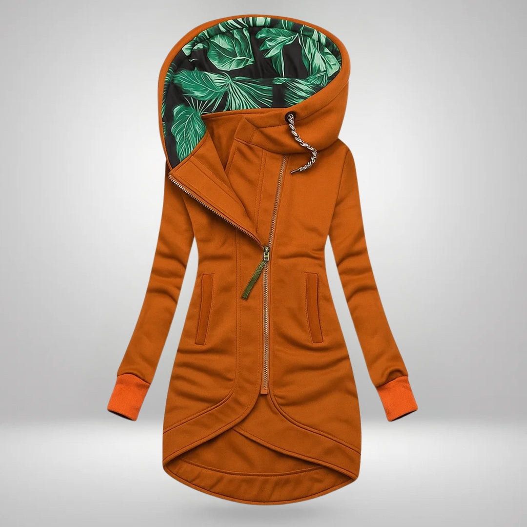 Mirella Long Hooded Quilted Winter Coat in Orange