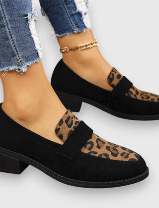 Dahlia leopard panel penny loafers in Black