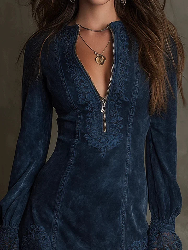Birgit | Suede Mini Dress with Lace Trim