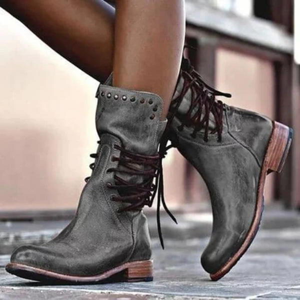 Ottoline Vintage Lace-Up Boots in Gray