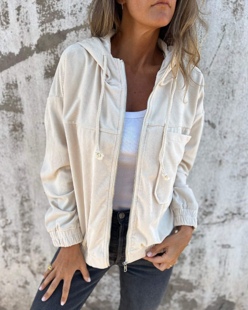 Ella | Hooded Corduroy Zip Jacket