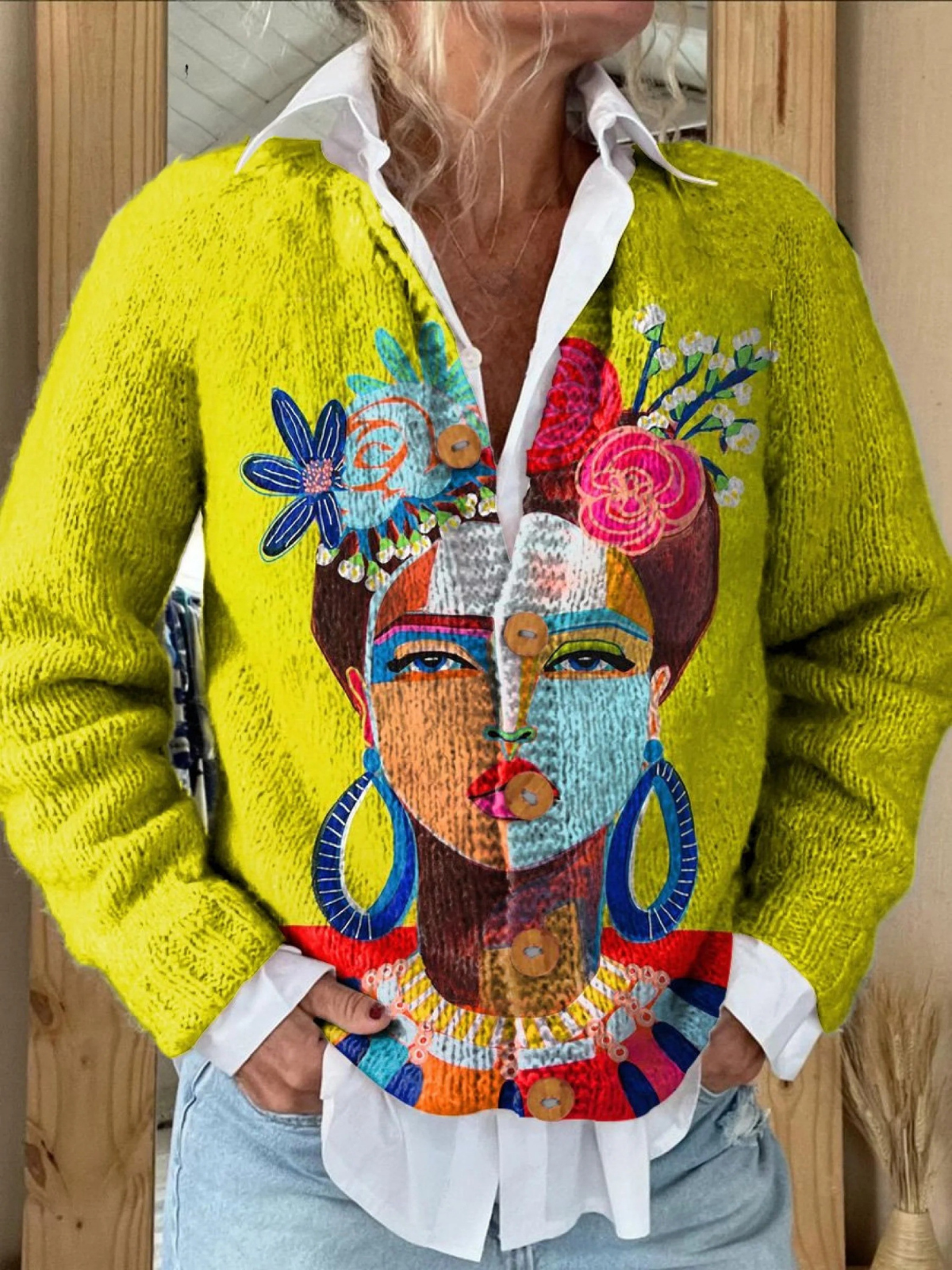 Gabriela | Printed Button-Front Knit Cardigan