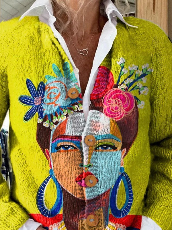 Gabriela | Printed Button-Front Knit Cardigan