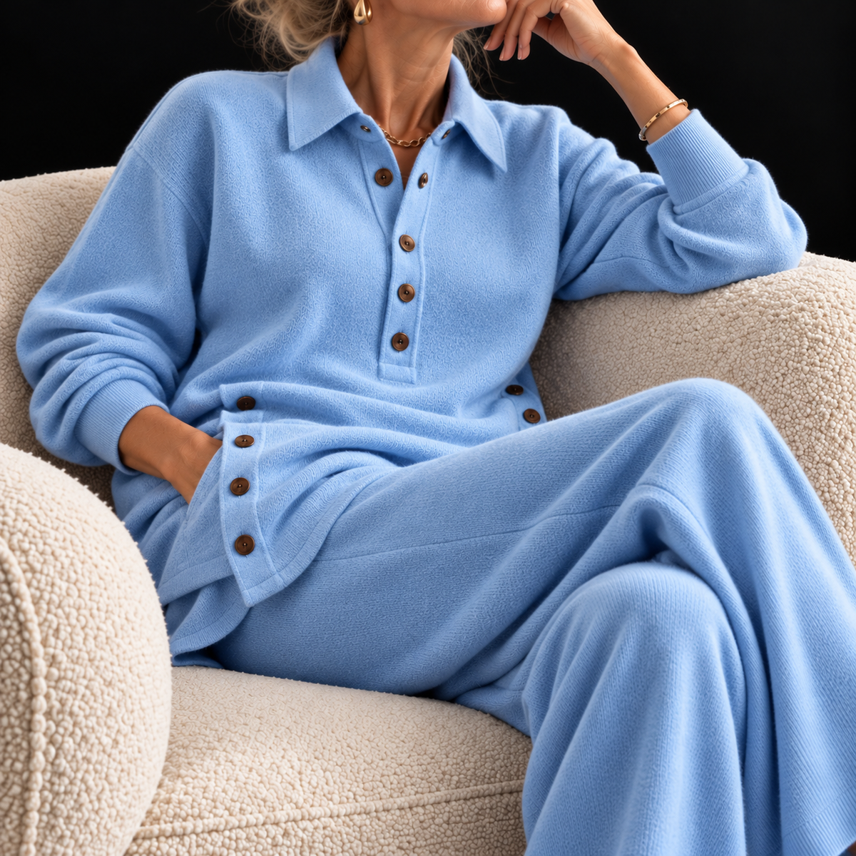 Tracy knit lounge set in Sky Blue