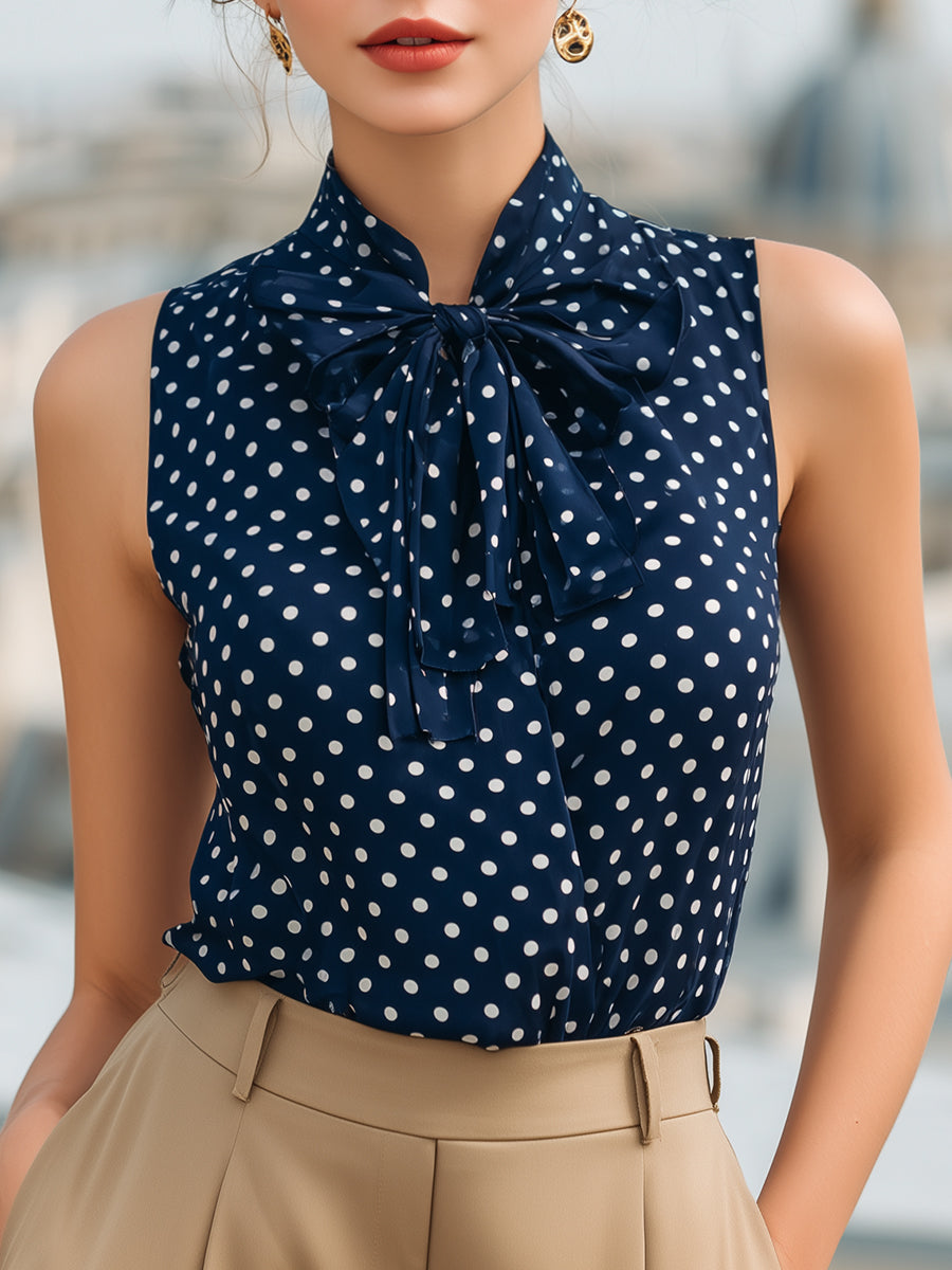 Ursula | Navy Polka Dot Bow Blouse