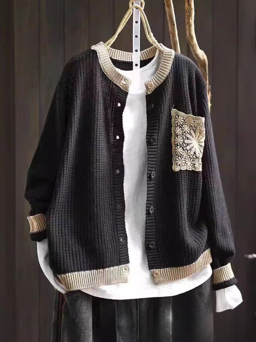 Aveline | Contrast-Trim Pocket Cardigan