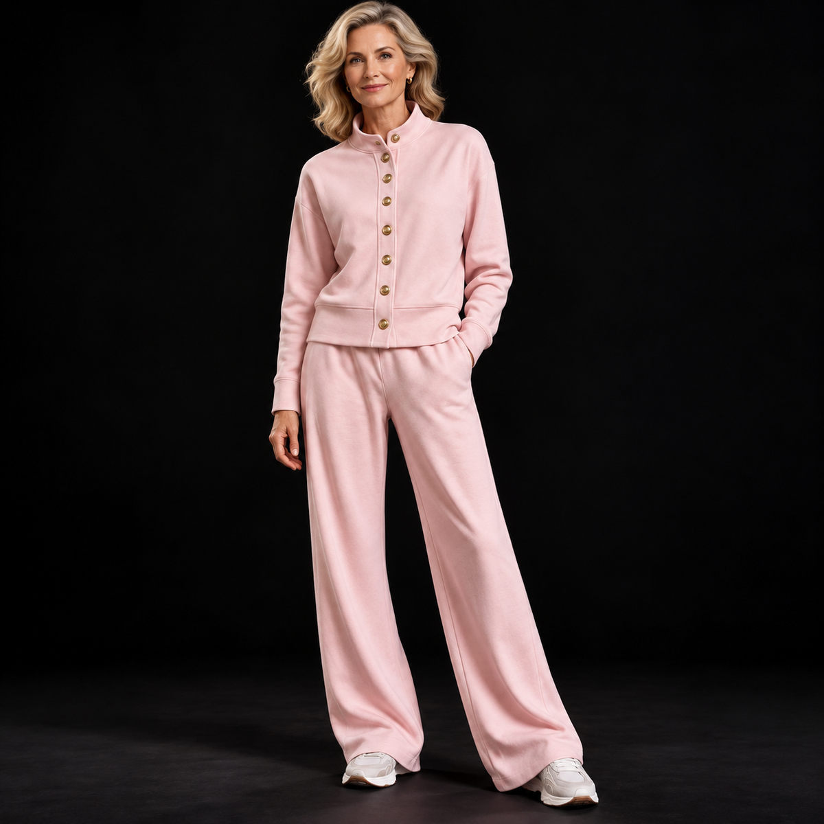 Nedra Cashmere Knit Lounge Set with Gold Buttons