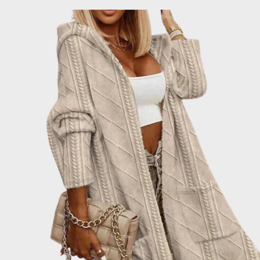 Johani | Long Hooded Cable-Knit Cardigan