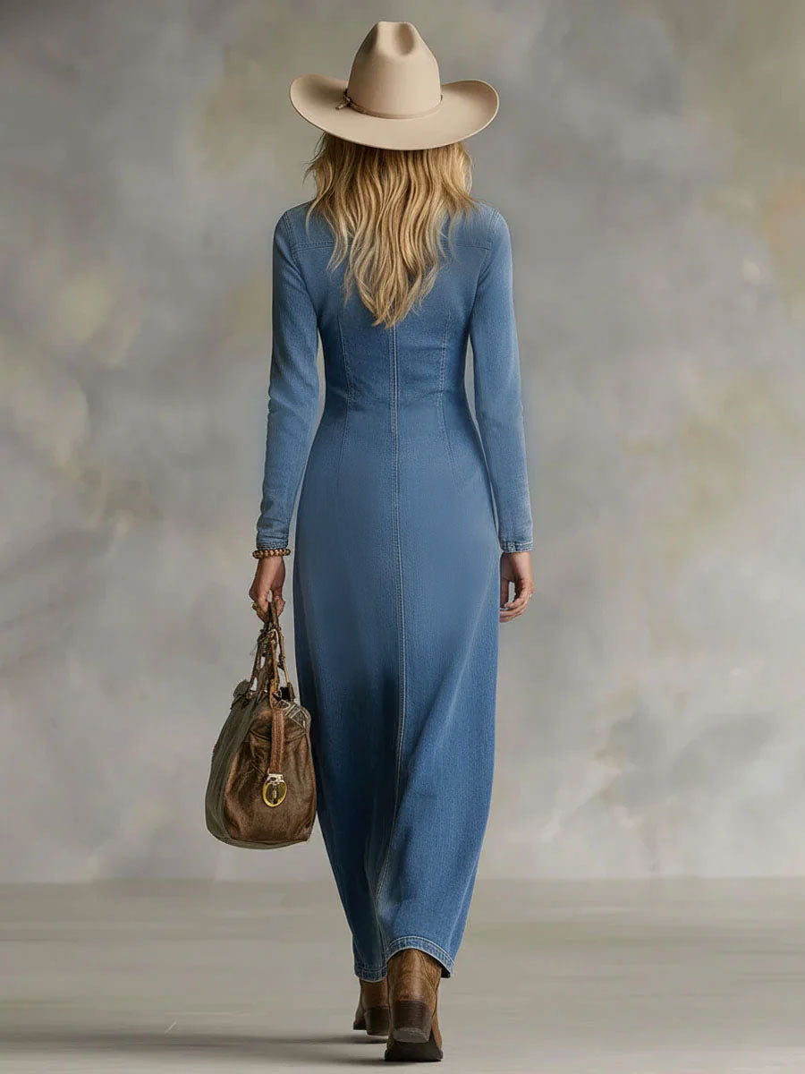Consuelo | Denim Button-Front Maxi Dress
