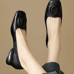Davina Padded Ring Flats in Black
