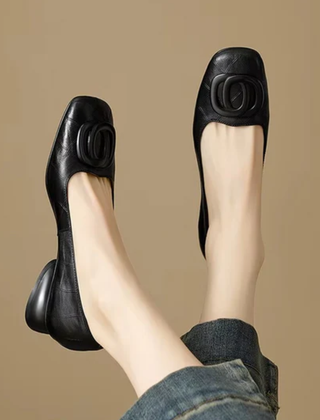 Davina Padded Ring Flats in Black