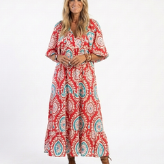 Luanne | Paisley Print V-Neck Midi Dress