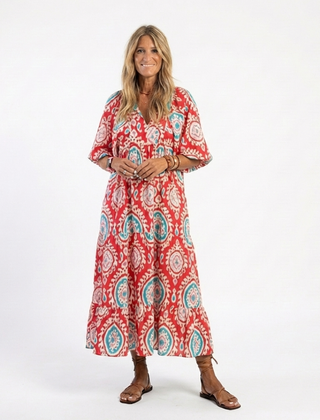 Luanne | Paisley Print V-Neck Midi Dress