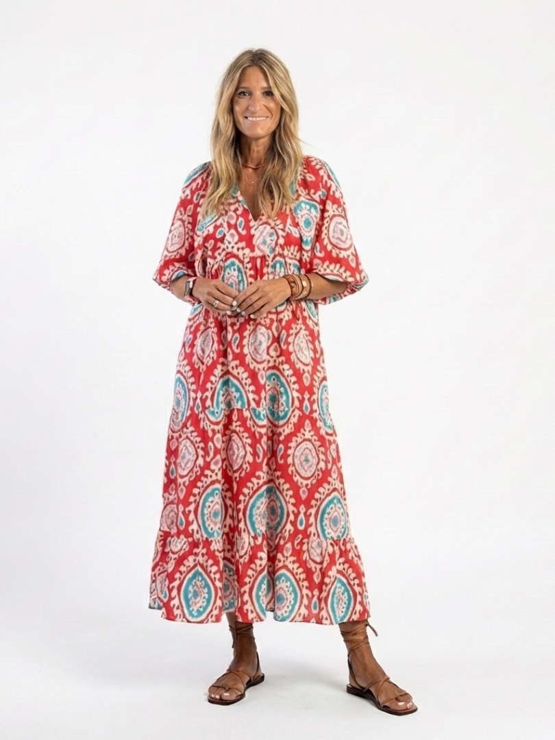 Luanne | Paisley Print V-Neck Midi Dress