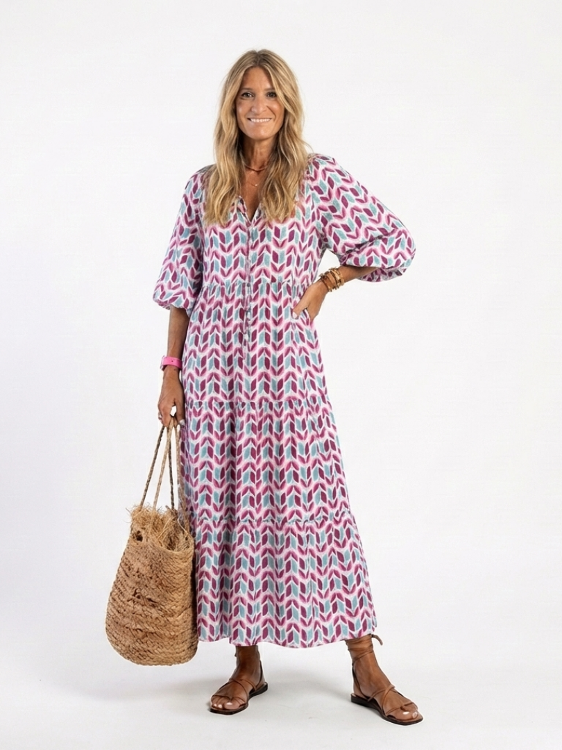 Lisette | Geometric Print Tiered Midi Dress