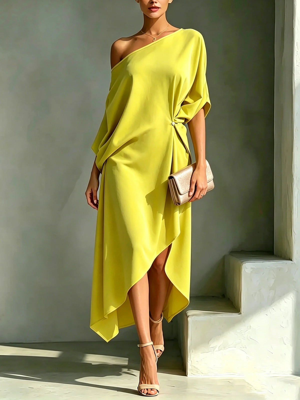 Mercedes | One-Shoulder Asymmetrical Midi Dress