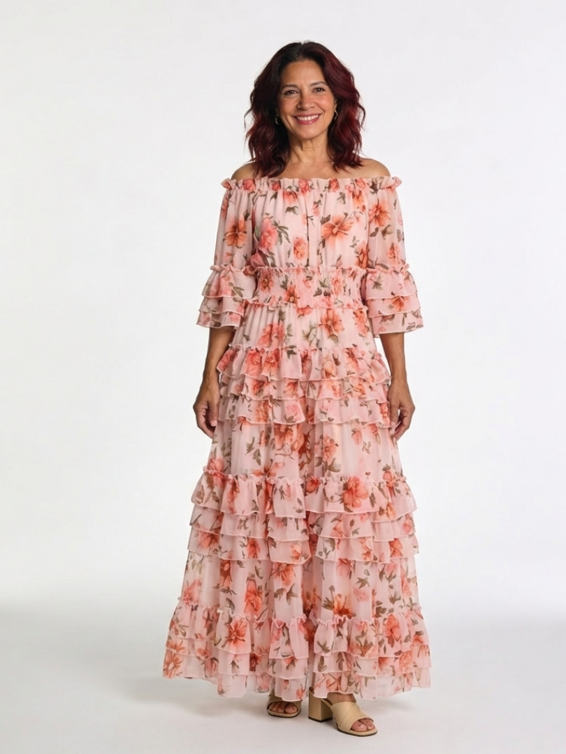 Malvina | Off-Shoulder Floral Ruffle Maxi Dress