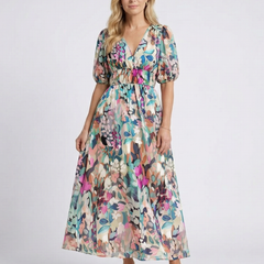 Margarita | Gathered Waist V-Neck Midi Dress