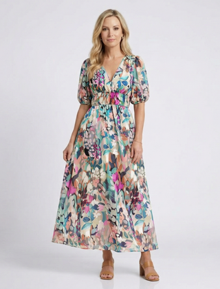 Margarita | Gathered Waist V-Neck Midi Dress