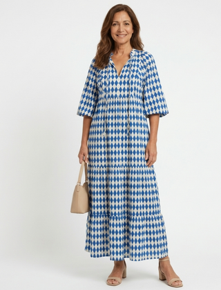 Mallory | Diamond Print Tiered Midi Dress