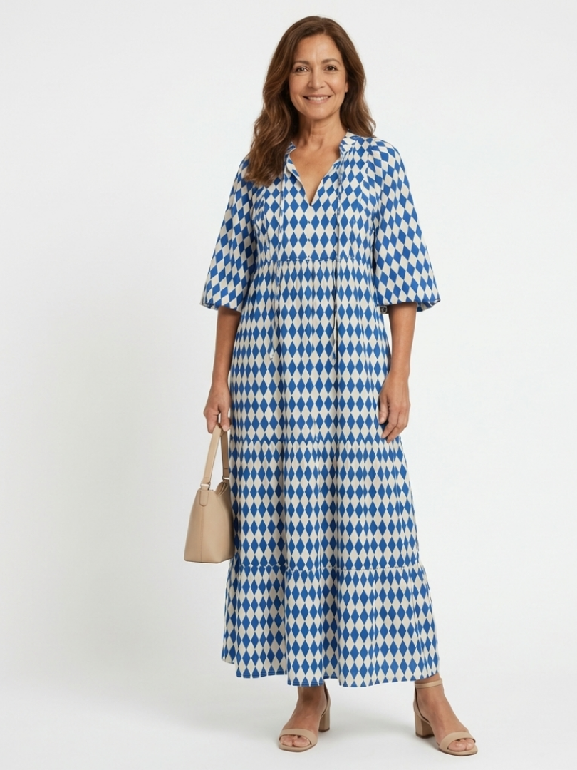 Mallory | Diamond Print Tiered Midi Dress