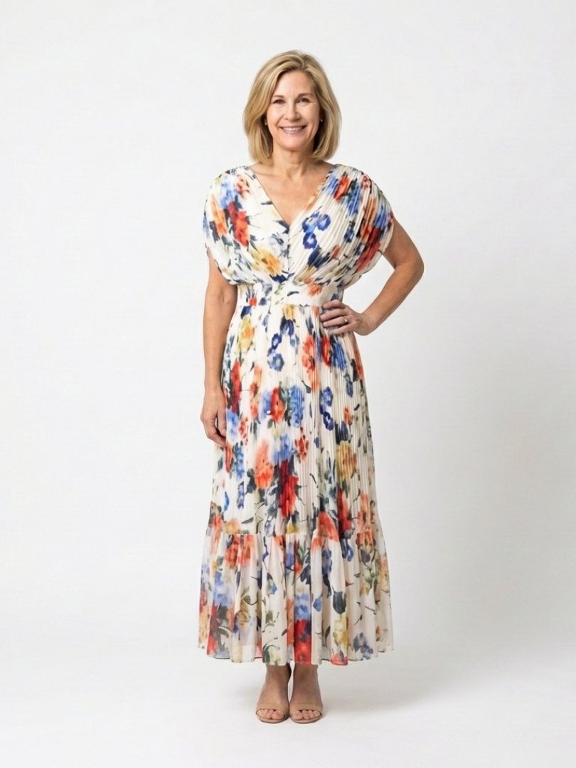 Maryse | Pleated Floral Midi Dress