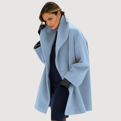 Morgana Relaxed Soft Collar Wool Winter Coat in Blue