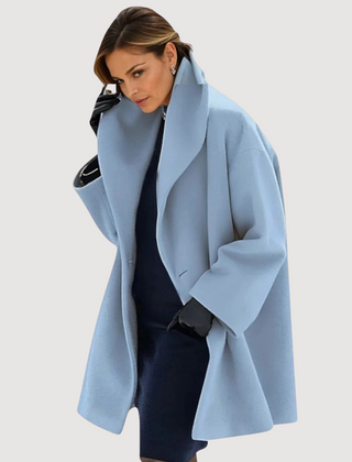 Morgana Relaxed Soft Collar Wool Winter Coat in Blue