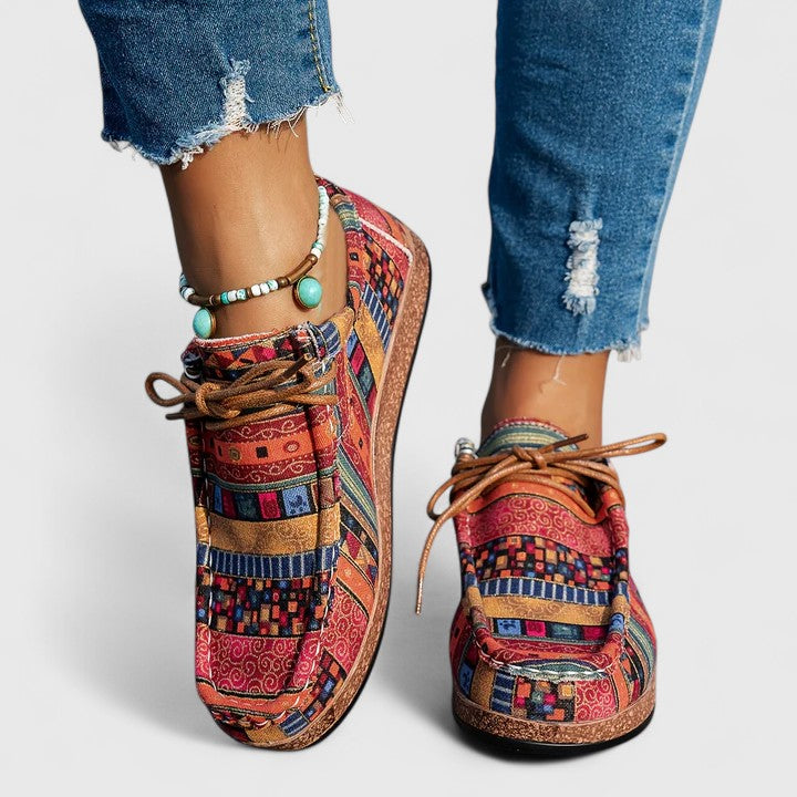 Yvette boho print lace-up moccasins
