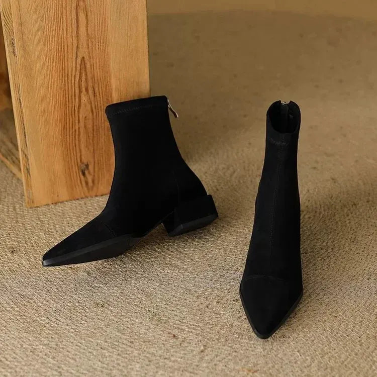 Nelda Suede Pointed-Toe Block Heel Ankle Boots