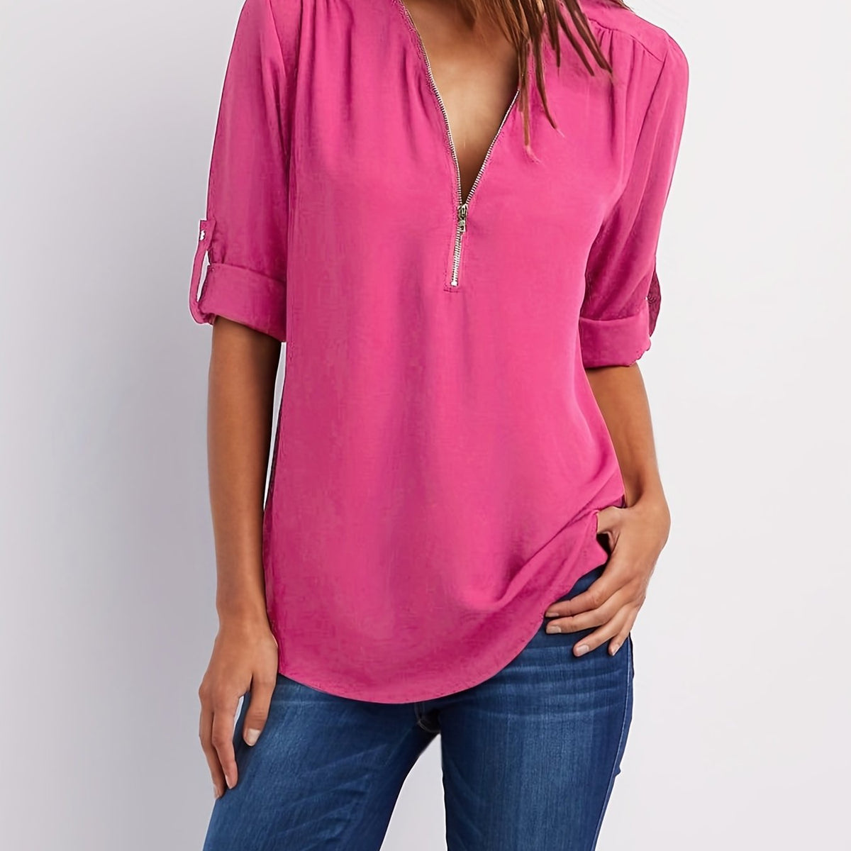 Ariana | Sleek Zip-Front V-Neck Blouse