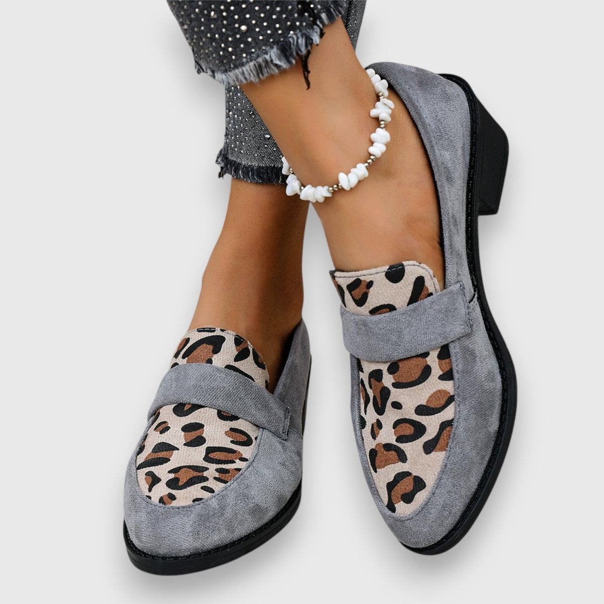 Dahlia leopard panel penny loafers in Gray