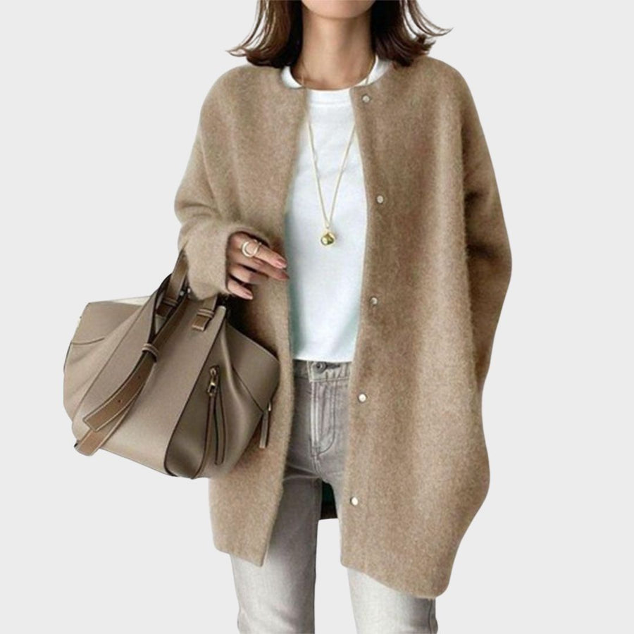 Veliris | Longline Crew-Neck Button Cardigan