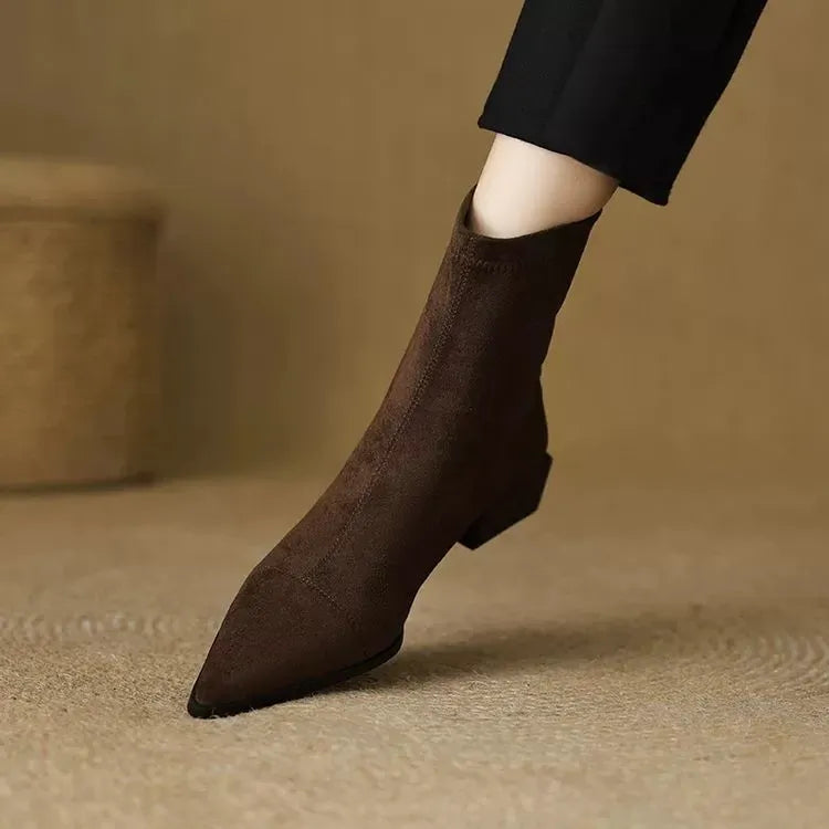 Nelda Suede Pointed-Toe Block Heel Ankle Boots