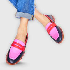 Esther color-block penny loafers in Fuchsia